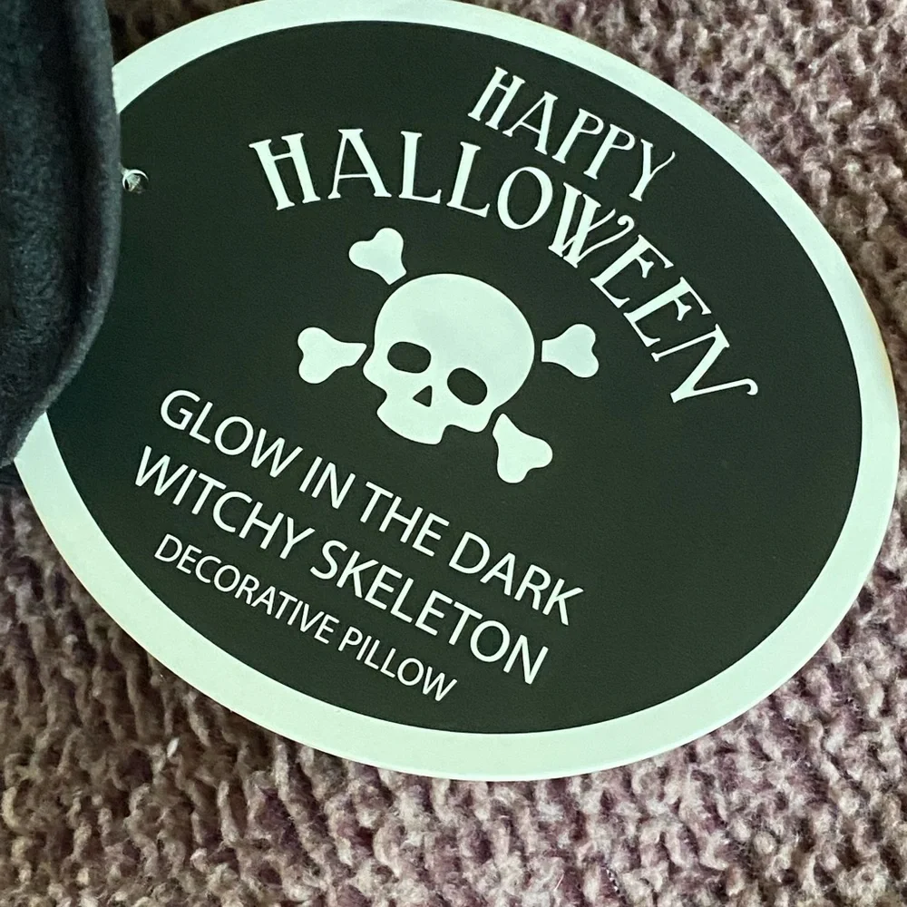 Glow in the Dark Human Size Witchy Skeleton Pillow. NWT